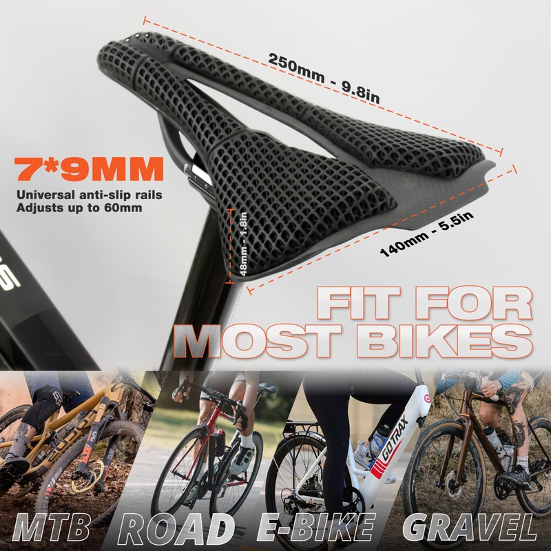 3D Printing Carbon Saddle Ultralight 152g 250x140mm 3D Carbon Hexagonal