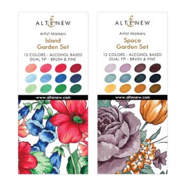 Altenew Island Garden & Space Garden Artist Alcohol Markers Bundle, Set of 2, Refillable Alcohol Markers, 24 Dual-Ended Art Markers for Arts and Crafts