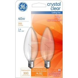 Ge Ceiling Fan Light Bulbs Blunt Tip 40 W 280 Lumens Candelabra 3.19 in. C-7a Clear Carded 2 Pack