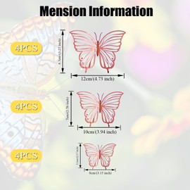 12 Pcs Hollow Carving Butterfly Decorations Wall Stickers Decor,3D Butterfly Wall Decor Wall Decals Rose Gold Mirror Metallic Butterflies for Crafts Wall Decal for Baby Shower Living Room Home Decor