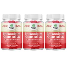 High Potency Potassium Gummies for Adults - Powerful Potassium Supplement Gummies for Optimal Health - Delicious Strawberry-Flavored 60 Vegan - 3 Pack