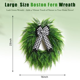Wreaths for Front Door,24" Spring Summer Greenery Boston Fern Leaf for Outdoor Wreath Home Farmhouse Wall Window Decor
