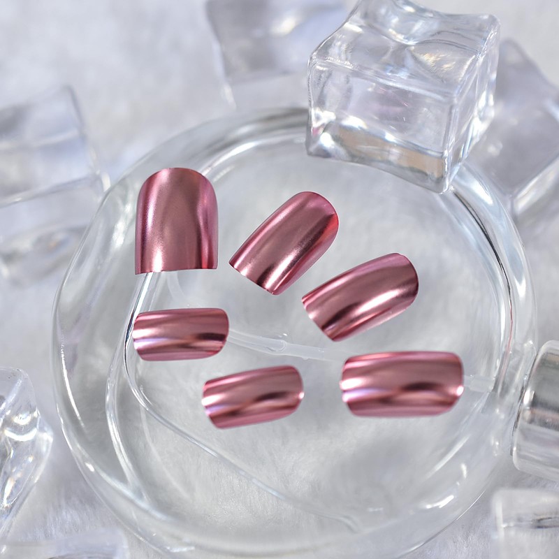 EchiQ Chrome Punk Metallic Pink Square Press On False Nails