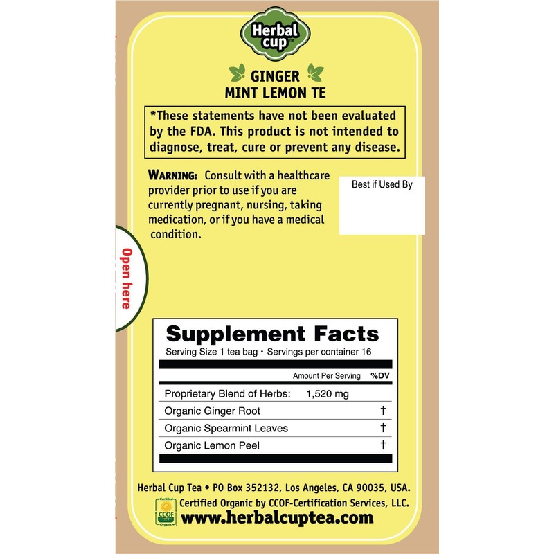 Herbal Cup Ayurveda Ginger Tea, No Caffeine Organic Herbal Teas