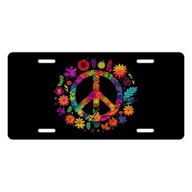 Muishi Colourful Flowers Peace Sign Decorative Car Front License Plate, Vanity Tag, Metal Car Plate, Aluminum Novelty License Plate for Men/Women/Boy/Girls Car 6 X 12 Inch (4 Holes)