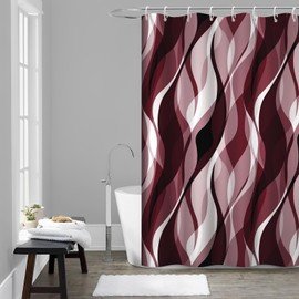 Ruelvth Burgundy Shower Curtain, Modern Abstract Ombre Burgundy Striped Shower Curtain Set for Bathroom Waterproof Shower Curtain with Hooks, 54x72 Inch