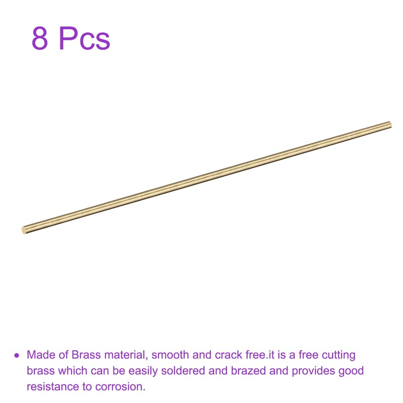 DMiotech 8pcs 2mm x 250mm Brass Solid Round Bar Brass