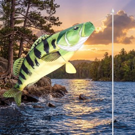 1 Pcs 45" Fishing Windsock for Outdoor Decor, Heavy Duty Fade Resistant Hanging Flag with Swivel Clip for Boat Dock Lake House Patio Yard, Fishing Gift for Men Dad Fisherman (Bass)