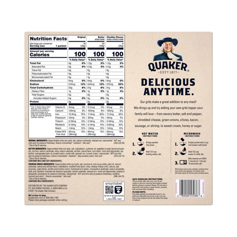 Quaker Instant Grits, Variety Pack 45.4 oz., 46 pk.