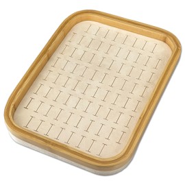 TheDisplayGuys - Bamboo Jewelry Organizer Display Tray - Faux Suede Insert - 76 Ring Holder Slots - Beige