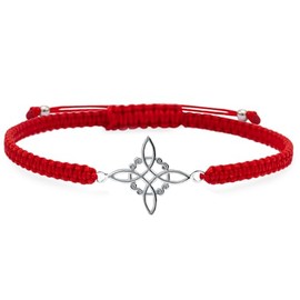 ENTREPLATA Shiny Red Yarn Macrame Bracelet with 925 Sterling Silver Celtic Amulet Lucky Charm Love Friendship Witch Knot Silver Not Applicable, Silver, Not applicable.
