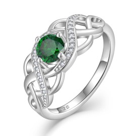 Lwsary Celtic Knot Ring 925 Sterling Silver Infinity Twisted Ring Statement Rings Simulated Emerald May Birthstone Jewelry Gifts for Women Size 7