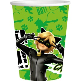BeenSmile, Cat Noir Disposable Paper Cups, Children's Glasses, Children's Birthday Decoration, Party Accessories, Pack of 8, 250 ml