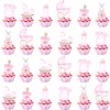 48 Pcs Pink Floral Baby Girl Party Cupcake Toppers for