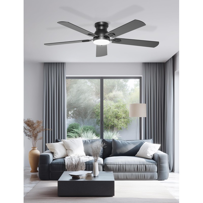 Phylluz 52'' Black Flush Mount Ceiling Fan with Lights for