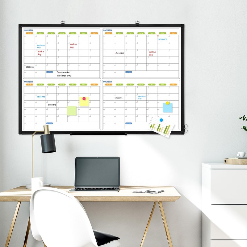 36" x 24" Magnetic Dry Erase Calendar Whiteboard, 4 Month