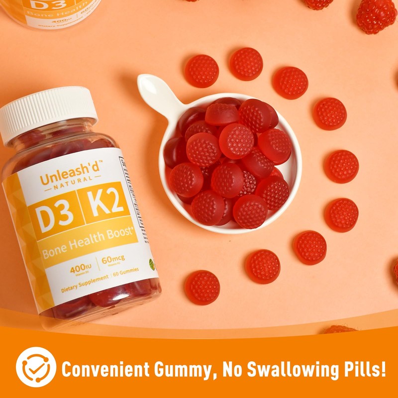UNLEASH'D ORGANIC Unleash'd Vitamin D3 K2 Gummies 60 Count Supports