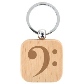 keepdrum Bass Clef Key Ring Wooden Square Gift for Musicians, natural