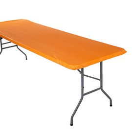 Fun Express Rectangle Fitted Plastic Tablecloth Orange, 6 Ft