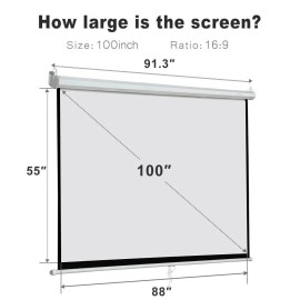 Segawe White Movie Manual Projector Screen 100 inch 16:9 HD Pull Down Projection Home