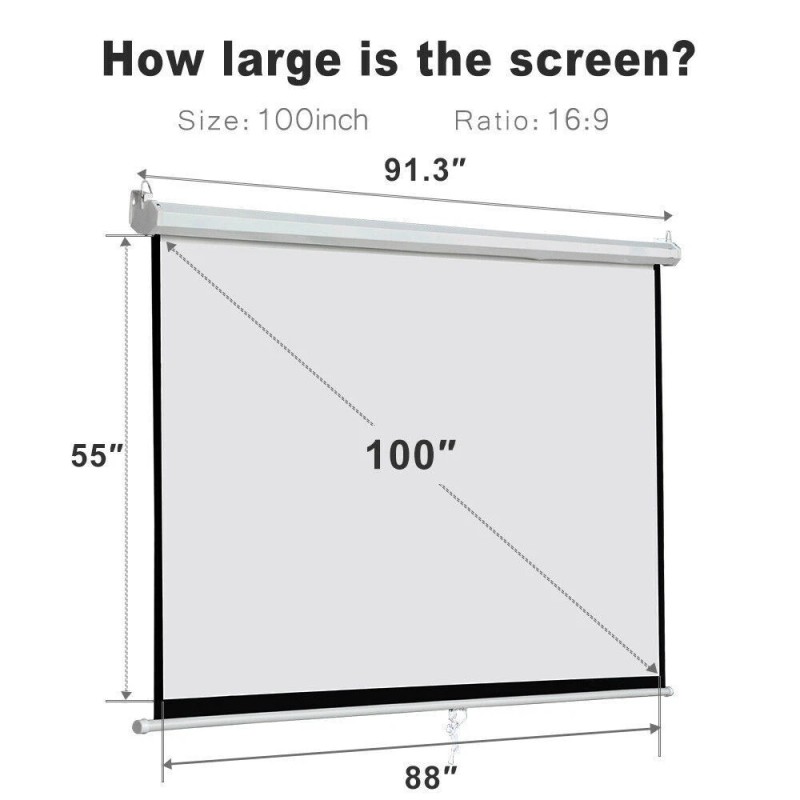 Segawe White Movie Manual Projector Screen 100 inch 16:9 HD