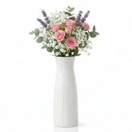 Unbreakable Vase for Flowers, Ceramic-Look Plastic Decorative Vase, Minimalist Style for Home Decor, Living Room, Table(Seashell White)