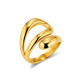 ALEXCRAFT Sterling Silver 925 Rings for Women Men 14K Gold Plated Simple Smooth Hollow Ring Adjustable Open Chunky Chunky Thick Large Water Drop Thumb Finger Hugging Rings Size 6-7