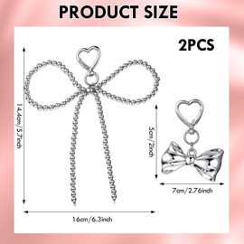 LLOUSSAK Silver Bow Keychain, Kawaii Bag Accessories, Charms Beaded Bowknot Phone Charm, Key Ring Car Keychain Bows Bowtie Backpack Keychains Bag Charms Cute Key Chain