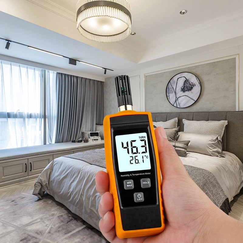 Handheld Hygrometer, Digital Hygrometer Thermometer 0~100% RH/ -30~60°C (-22~140°F) LCD