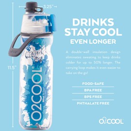 O2COOL Mist 'N Sip - Botella de agua de nebulización 2 en 1 con función de niebla y sorbo sin fugas en la parte superior, botella de agua deportiva, botella de agua reutilizable, 20 onzas (paquete de