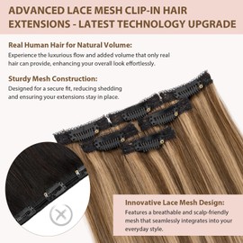 TESS Clip in Extensions Echthaar 6stk 44g, 6 Clip in Haarverlängerung Echthaar Extensions Remy Extensions50cm 4P27# Karamell Balayage