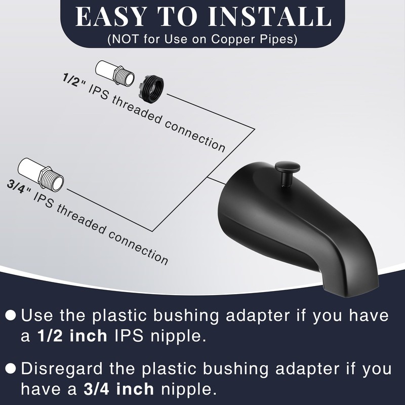 Enhon Tub Spout with Rear Diverter, Bathtub Spout Fitting 1/2-Inch