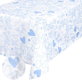 xo, Fetti I Do Tablecloth, White + Blue | 9' x 4.5' | Bachelorette Tablescape, Wedding Party Setting, Bridal Shower Decoration, Engagement Table Cover
