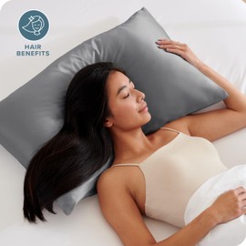 Bare Home Satin Pillowcases for Hair and Skin - 2 Pack Queen (20x30) - Luxury Pillowcases - Envelope Enclosure - Soft and Smooth Satin - Breathable - Similar to Silk (Grey, 2 Pack)