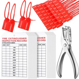Chunful 101 Pieces Monthly Fire Extinguisher Inspection Tags 2026 to 2029 Plastic Maintenance Record Tags 5 x 3.25 Inch with Hole Puncher Adjustable Wire Ties Tamper Seals Numbered Security(White)