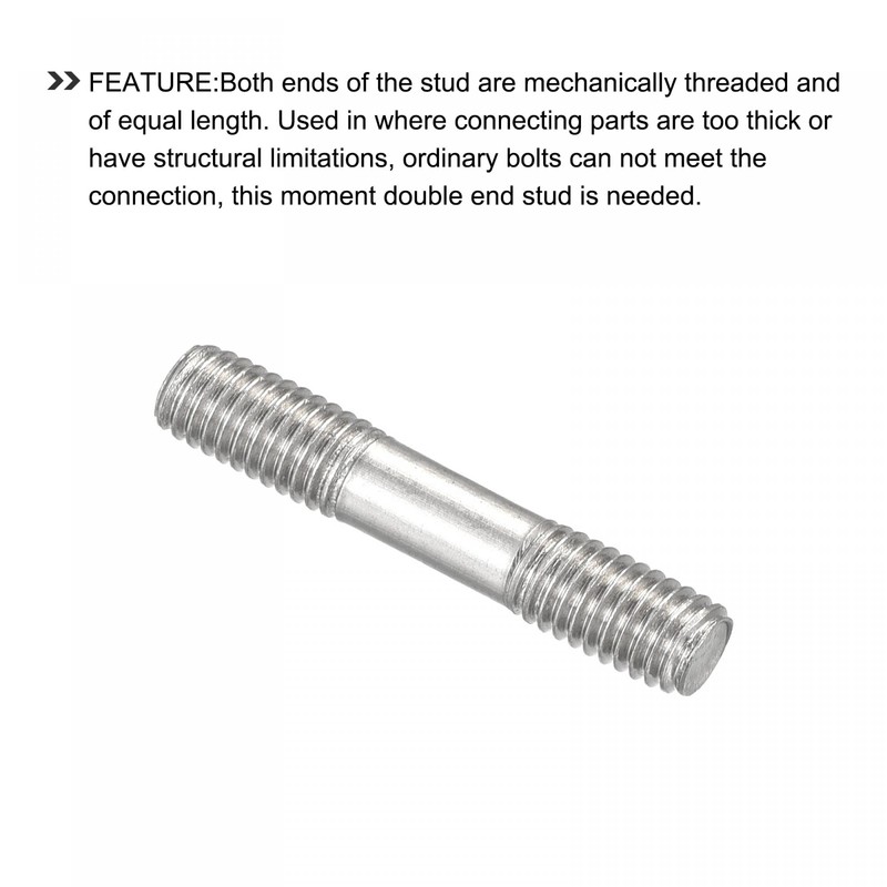 sourcing map Double Ended Stud Screws (M5 Thread 30mm Length)