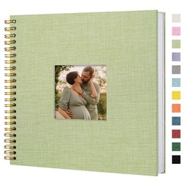 Hiwhy Scrapbook Photo Album Linen Cover, 12 x 12 Inch Hardcover Kraft White Pages Memory Book, for Travel Wedding Guest Book Christmas Baby Shower (40 Sheets/ 80 Pages,Grassgreen)