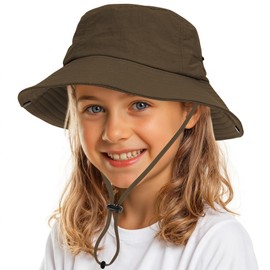 Durio Kids Sun Hat Waterproof Bucket Hats for Boys Girls Summer Beach Sun Hats Outdoor Wide Brim Kids Beach Hat for Boys Fishing Safari Hiking Coffee 8-15 Years