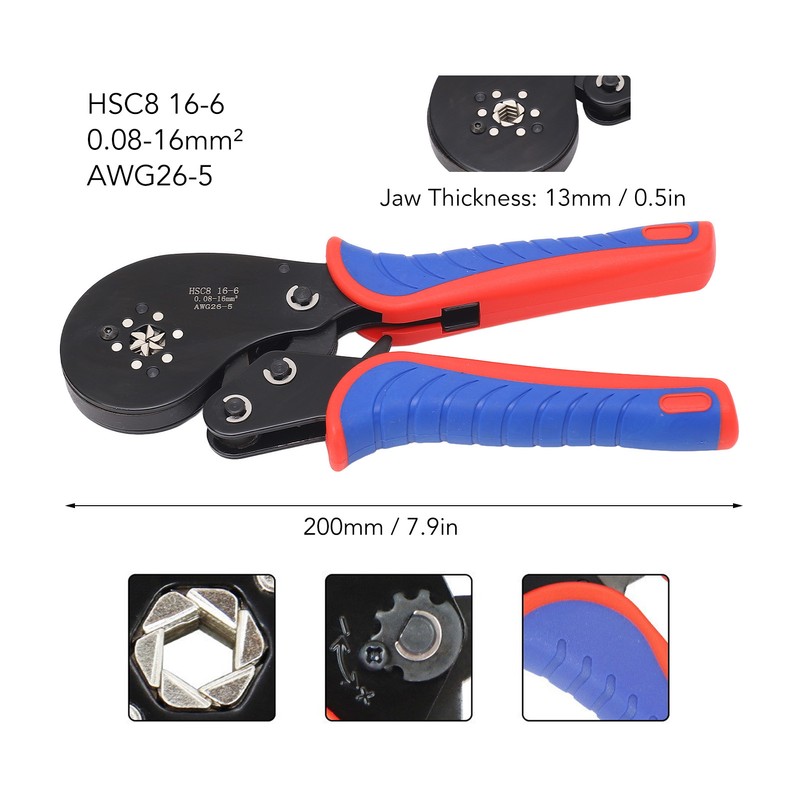 HSC8 16‑6 Ferrule Crimping Tool 0.08‑16mm² Anti Slip Handle High