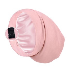 PARISBELLA Satin Sleep Cap Bonnet for Women, Stay On All Night Hair Wrap with Adjustable Strap for Curly Hair, Pink, Pack of 1