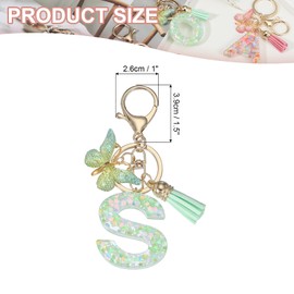 PATIKIL Alphabet Initial Letter Keychain, Resin Cute Keychains with Tassel Butterfly Letter S Pendant Charm for Women Key Purse Handbag Bag Accessories, Green