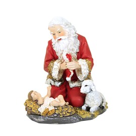 Roman 633312 Figura de Papá Noel arrodillado con bebé y cordero, 12,7 cm, multicolor
