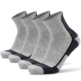 Socks Daze Men's Quarter Merino Wool Hiking Cycling Socks Women's Sport Gym Fitness Wool Blend Ankle Socks for Running, Jogging, Tennis, Workout, Large, 4 Pairs Light Grey