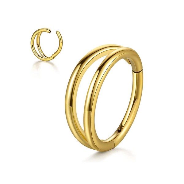GAUEIOUR Double Row Separate Nose Ring,Stainless Steel Double-layer Hinge Perforated