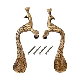 eSplanade - Designer Pair of Brass Door Handles (2 pcs) | Handle-Sets | Door Decor | Brass Door Pulls - Peacock Shaped (10" Inches)