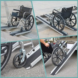 KOLO 5FT Adjustable Wheelchair Ramp Telescoping Portable Ramps for Steps Aluminum Lightweight Ramp with Storage Bag Non-Skid Ramps for Wheelchair for Home 60" L x 7.4" W 600lbs Capacity (2 Pack)