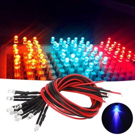 50pcs LED Diode Light, 12V 3mm Round Head Purple Light LED Light Emitting Diode Cable Kit Diode