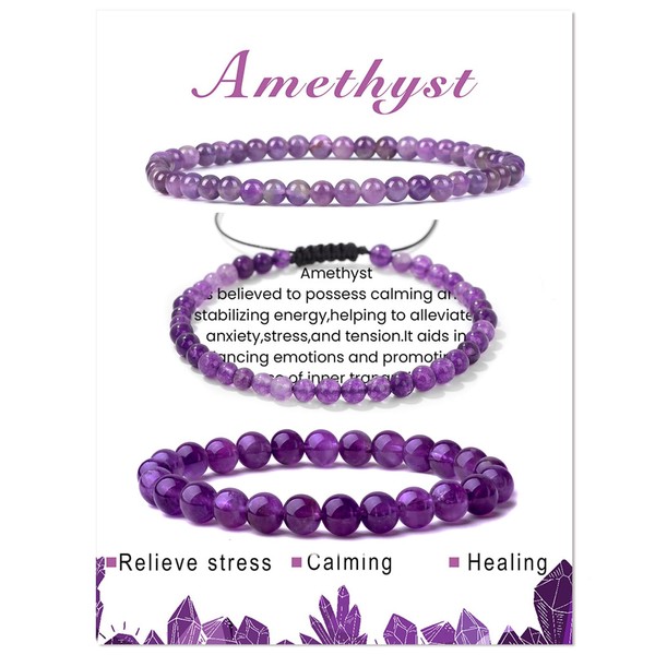 ZENGSING Gemstone Stretch Bracelet, 3 Pieces Natural Stone Beads Stretch