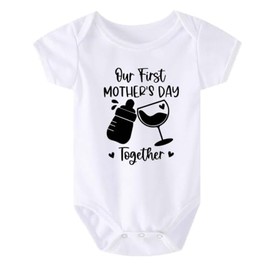 Mother’s Day Baby Bodysuit Outfits Short Sleeve Rompers Boys Girls (0-3 Months, Our First Mother’s Day together-White)