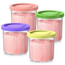Omnikit Containers Replacement for Ninja Creami Pints and Lids - 4 Pack, 16oz Cups Compatible with NC301 NC300 NC299AMZ Series Ice Cream Maker (Purple/Green/Pink/Yellow, Original)